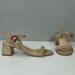 Larroude Selena 45MM Raffia Block Heel Sandals Size 6